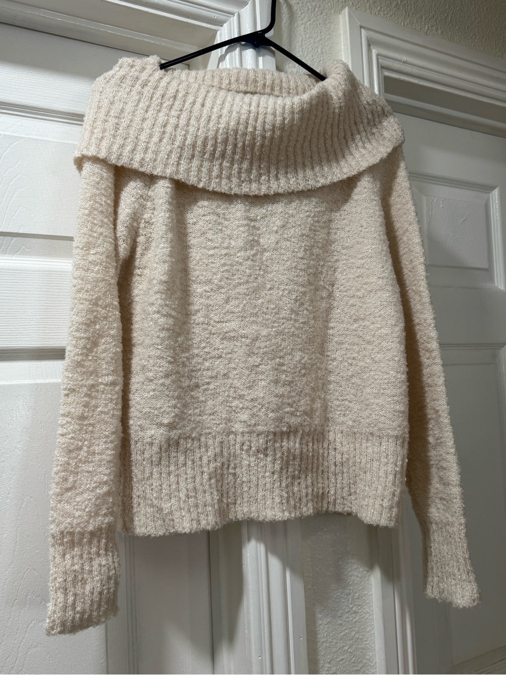 Princess Polly Cream Off-the-Shoulder Fold-Over Sweater